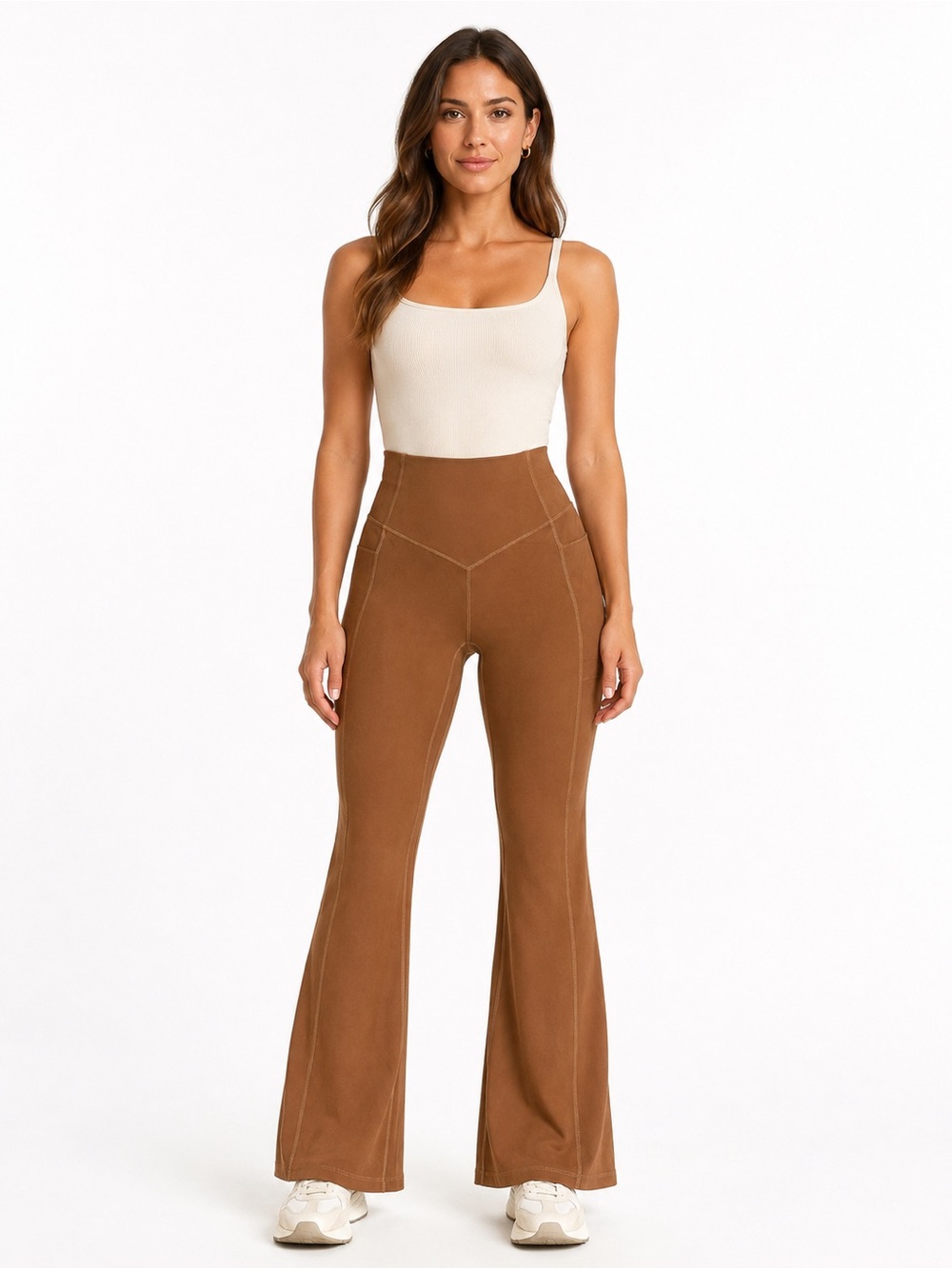 HALARA High-Rise Flare Pants in Brown
